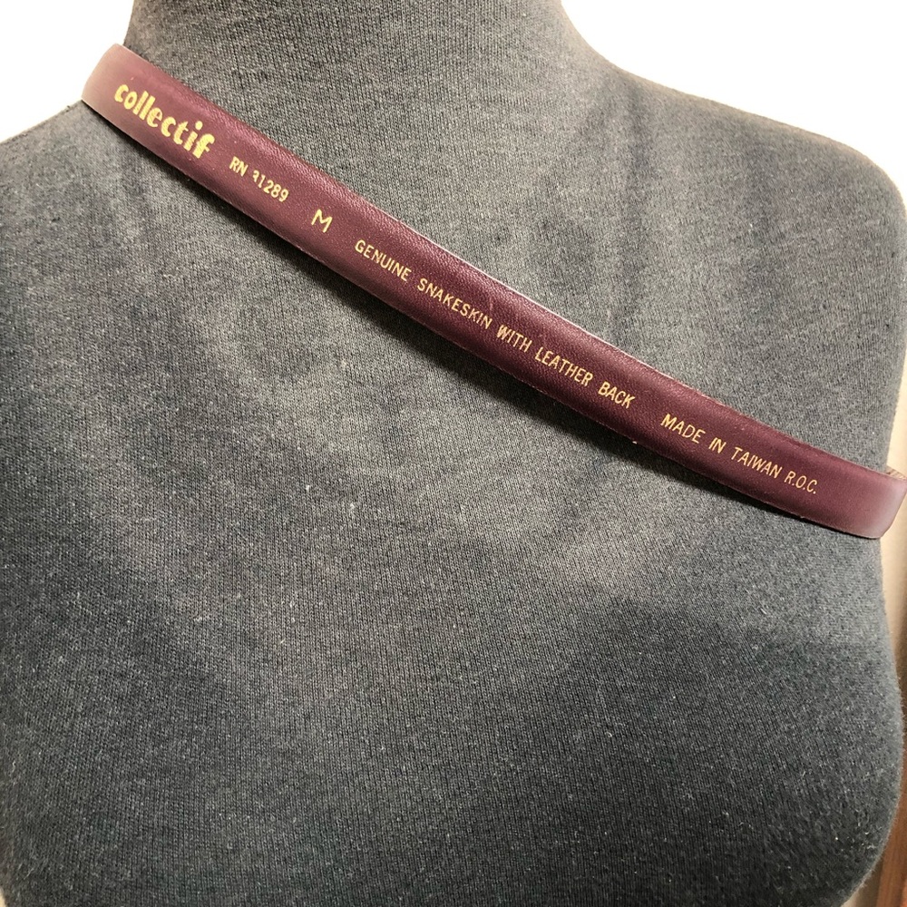Collectif Red Genuine Snakeskin & Leather Belt Med - Picture 3 of 3